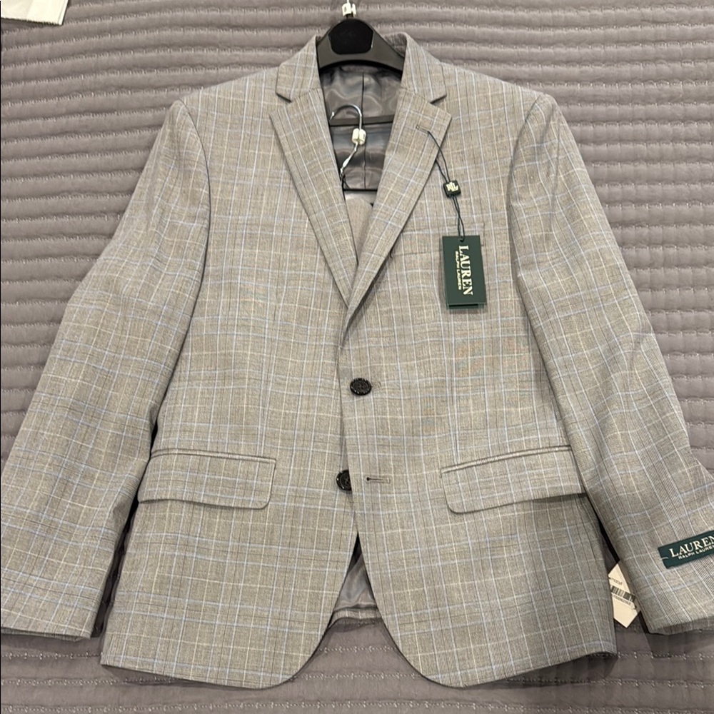 RALPH LAUREN Boys Light Gray Checkered suit